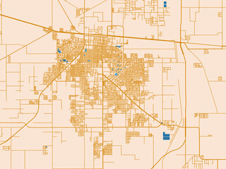 City layout poster — Ganganagar, India – mustard-gold streets on cream © W&S Stock