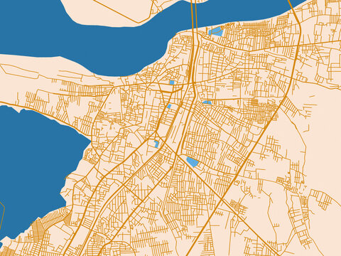 Urban map poster of Nellore, India &ndash; mustard-gold streets on cream
