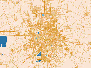 Obraz premium City map of Panipat, India – cream map with golden roads