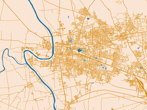 Minimal city map of Sangli, India with mustard-gold streets on cream
