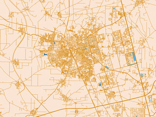 Obraz premium Street map of Sonipat, India in golden linework with blue water