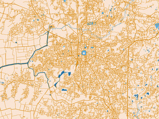 Fototapeta premium Street network map of Thrissur, India, cream map with golden roads