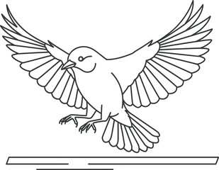 Obraz premium Elegant line art illustration featuring a charming bird in graceful flight, wings extended wide, capturing the essence of freedom, nature, and peaceful movement, ideal for design elements.