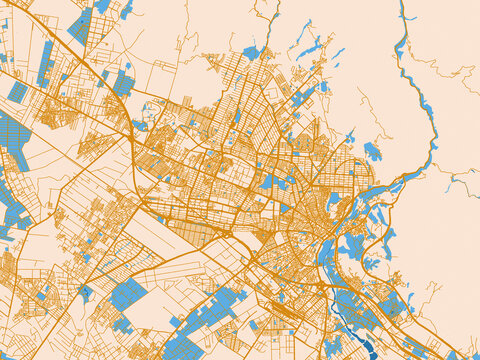 Clean urban street map of Karaj, Iran