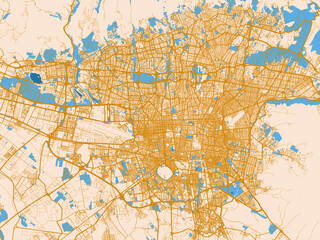 Fototapeta premium Minimal city map of Tehran, Iran with mustard-gold streets on cream