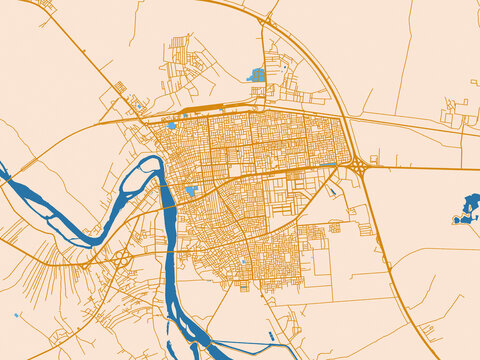 Urban map poster of Al Fallujah, Iraq &ndash; mustard-gold streets on cream