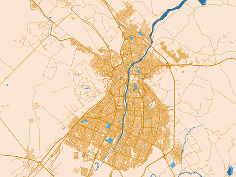 City layout poster &mdash; Kirkuk, Iraq &ndash; mustard-gold streets on cream