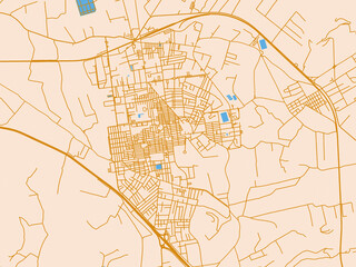 Fototapeta premium City map of Bagheria, Italy — warm cream background with golden road lines and bright blue water in a clean flat cartographic style
