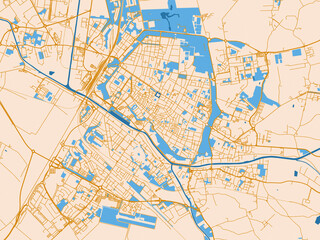 Fototapeta premium City map poster of Ferrara, Italy – golden linework with blue water