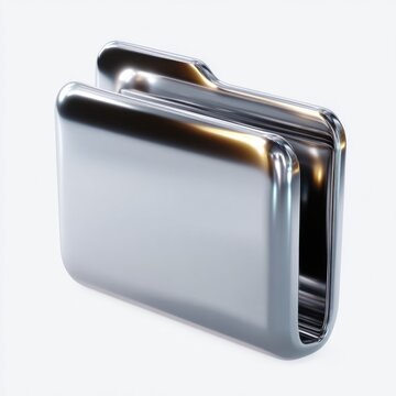 Shiny silver metallic folder icon on white background