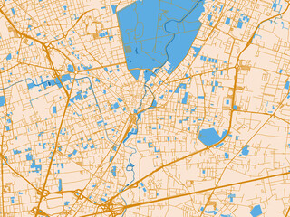 Fototapeta premium Street map of Monza, Italy in golden linework with blue water
