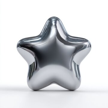 Shiny chrome star on white background