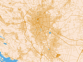 Obraz premium Street network map of Irbid, Jordan, cream map with golden roads
