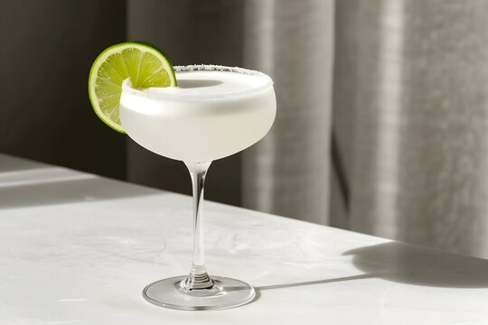 Refreshing classic margarita cocktail with lime and salt