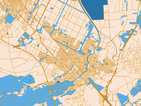 Minimal city map of Chitose, Japan with mustard-gold streets on cream