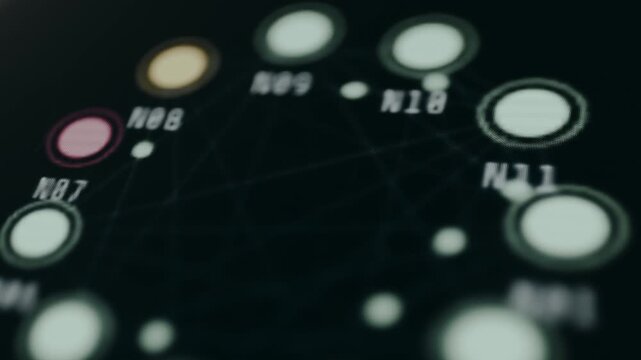 Distributed Nodes, animated P2P network topology canvas with live data packets flowing between nodes