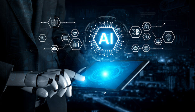 Artificial intelligence network concept connecting services, security, analytics and automation across a distributed ecosystem. Corpus