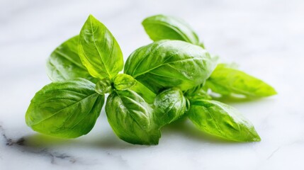 Fototapeta premium Freshly Harvested Bright Green Basil Leaves Aromatic Herb for Culinary Use