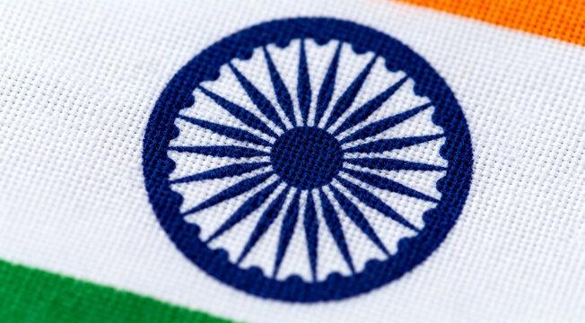National Civil Service Day India Concept with Macro Close up of Ashoka Chakra on Flag