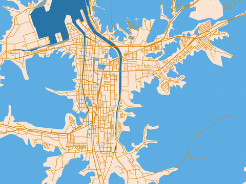 City map poster of Maizuru, Japan &ndash; mustard-gold streets on cream