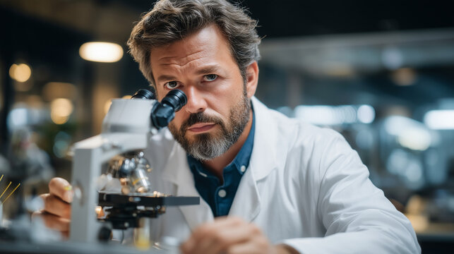 Quantum physicist examining superconducting qubit array through magnification equipment in ultra-clean laboratory with laminar flow hood and precision instruments on vibrating-isol