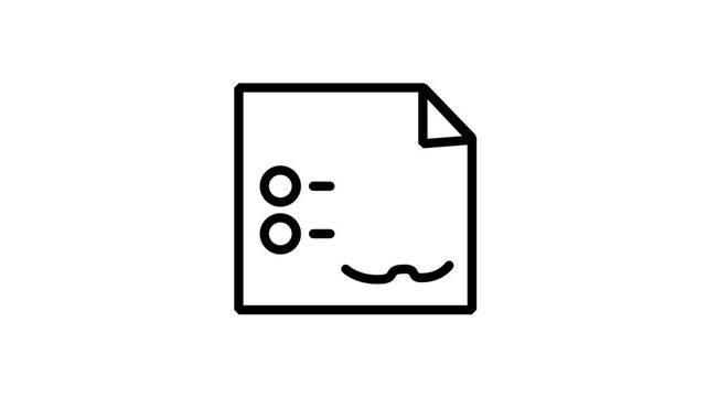 Signed Document Or Report Motion Icon. Line art animation of a document with bullet points and a signature at the bottom.