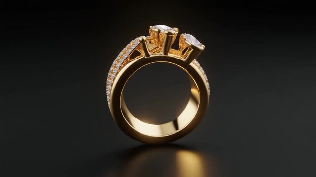 Gold ring rotating on dark background with dramatic lighting
