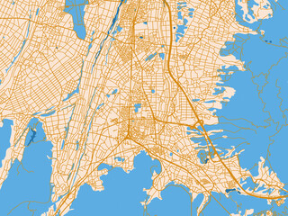 Fototapeta premium Urban map poster of Shiojiri, Japan – cream map with golden roads