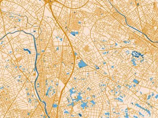 Fototapeta premium Street map of Shiraoka, Japan in light cream and blue contrast