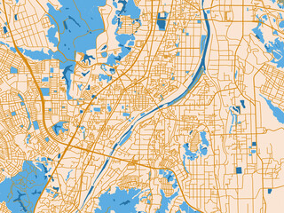 Fototapeta premium Minimal city map of Tondabayashicho, Japan with mustard-gold streets on cream