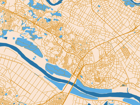 Urban map poster of Toride, Japan &ndash; golden linework with blue water