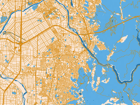 City layout poster &mdash; Uji, Japan &ndash; gold and blue map palette