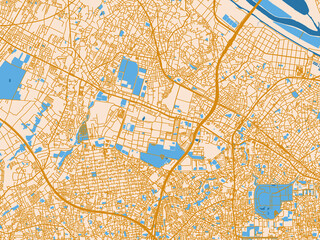 Obraz premium Street map of Wako, Japan in gold and blue map palette