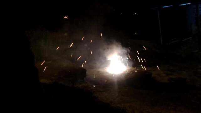 This video shows that firecracker explosion at night