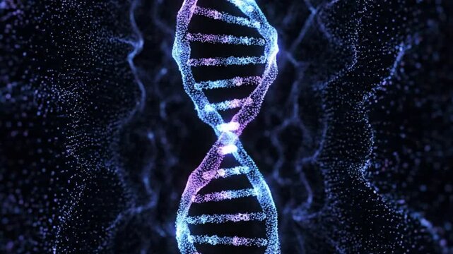 Glowing particles forming a flowing DNA helix structure background video 