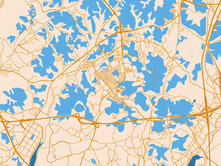 Obraz premium Street network map of Hwaseong-si, Republic of Korea, featuring warm neutral map design featuring golden roads, pale cream land and bright blue water accents