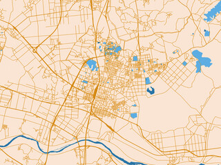 Obraz premium City map poster of Iksan, Republic of Korea – gold and blue map palette