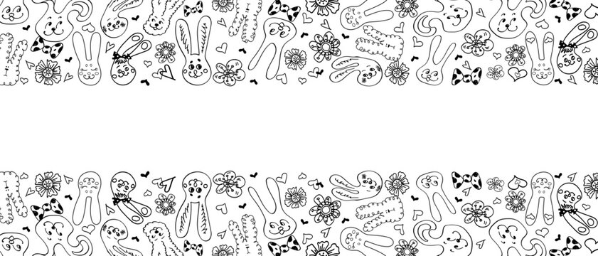 Elegant template hand drawn design with funny rabbit faces and place fore text. Great for invitations, cards, banners, wallpaper, vector design