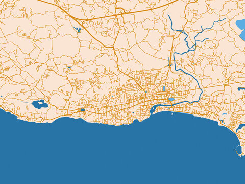 City map poster of Matara, Sri Lanka &ndash; mustard-gold streets on cream