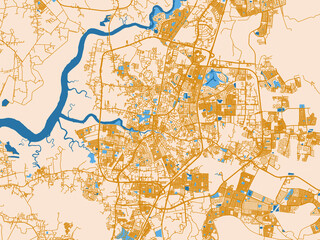Naklejka premium Street network map of Sungai Petani, Malaysia, gold and blue map palette