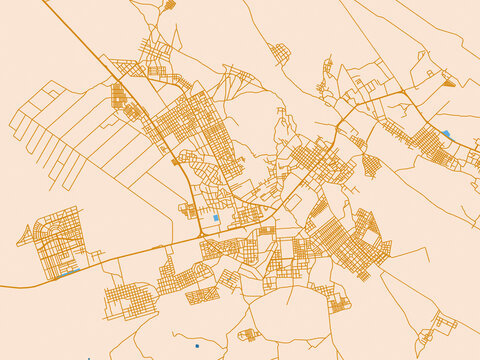 Street network map of Errachidia, Morocco, light cream and blue contrast