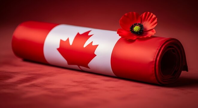 Canadian flag wrapped cylinder with red poppy