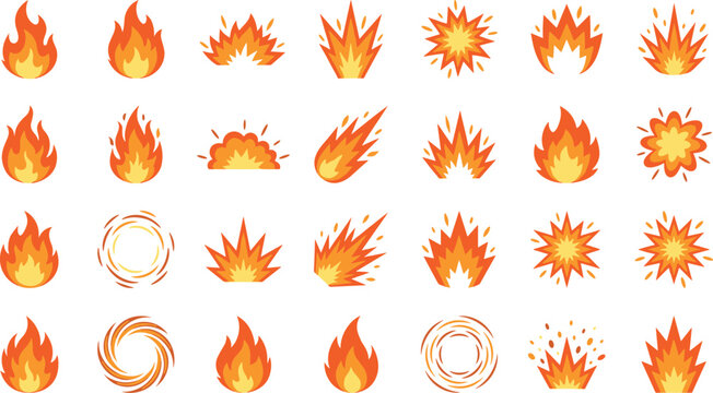Vector Illustration of Various Fire and Explosion Effects for Dynamic and Action-Oriented Designs