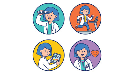 Fototapeta premium Illustrations of a female Doctor, a medical professional, showcasing healthcare duties and clinical wellness