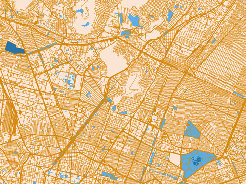 Urban map poster of Gustavo Adolfo Madero, Mexico &ndash; cream map with golden roads