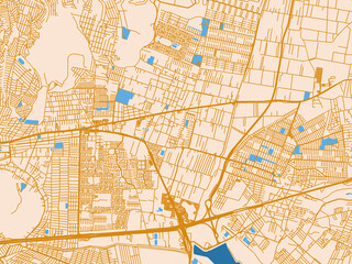 Fototapeta premium Urban map poster of Ixtapaluca, Mexico – golden linework with blue water