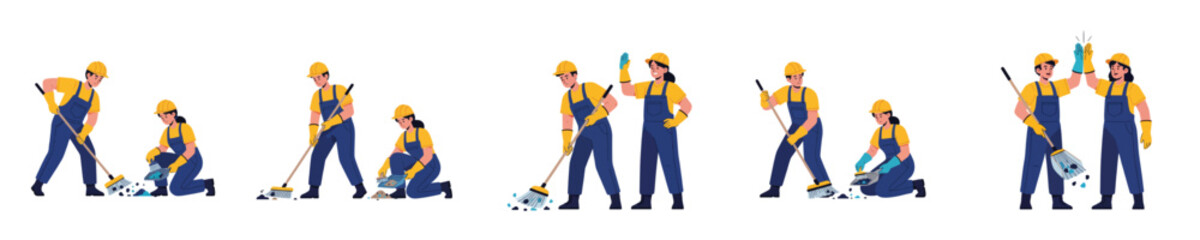 Fototapeta premium Cleaning crew working together outdoors