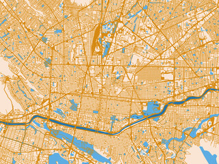 Obraz premium Minimal city map of Monterrey Center, Mexico with cream map with golden roads