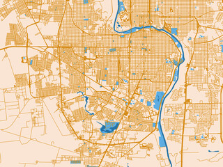 Fototapeta premium Street map of Nuevo Laredo, Mexico in mustard-gold streets on cream