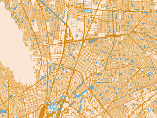 Obraz premium Street network map of San Nicolas de los Garza, Mexico, mustard-gold streets on cream